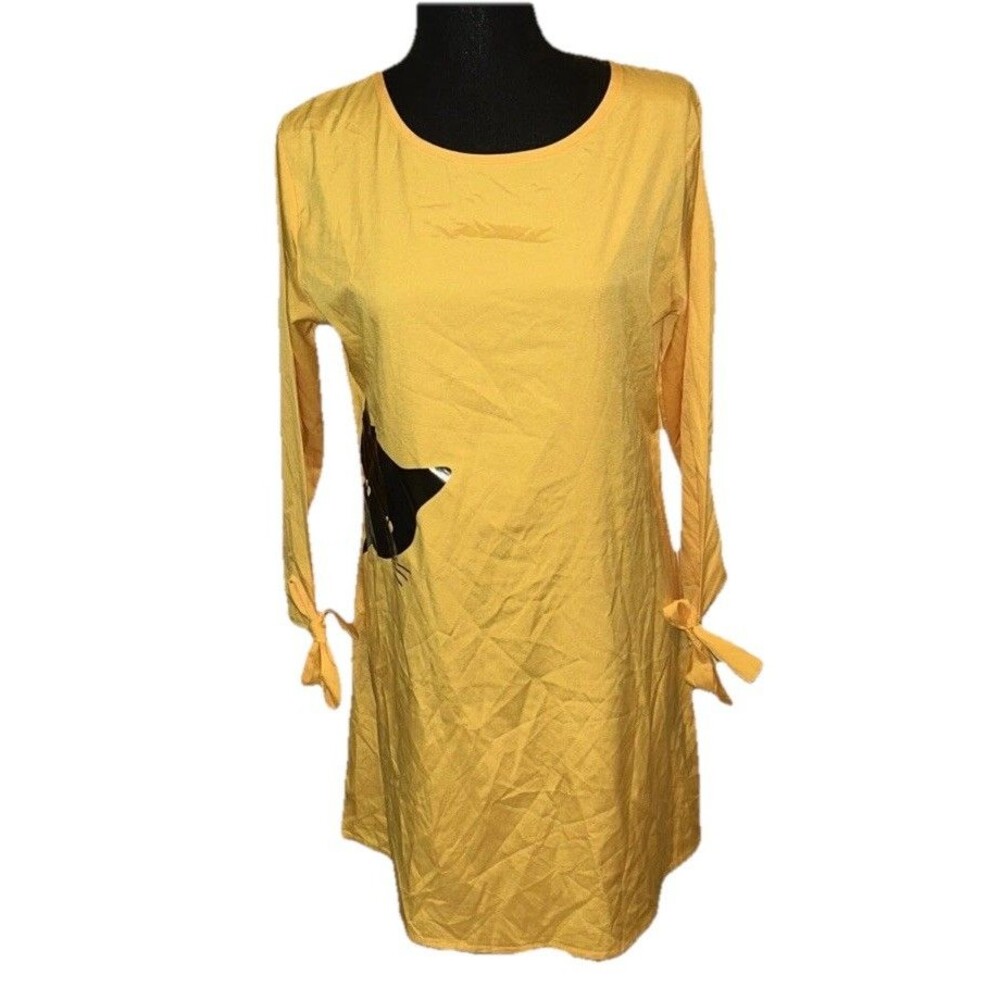 XL Yellow & Black Cat Lady Round Neck Long Sleeve Costume Long Pullover Shirt